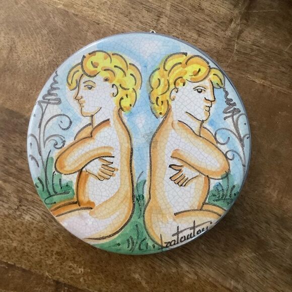Vietri Italy VALENTINE Cupid Italian wall tile first stones cherub twins… - Picture 1 of 3